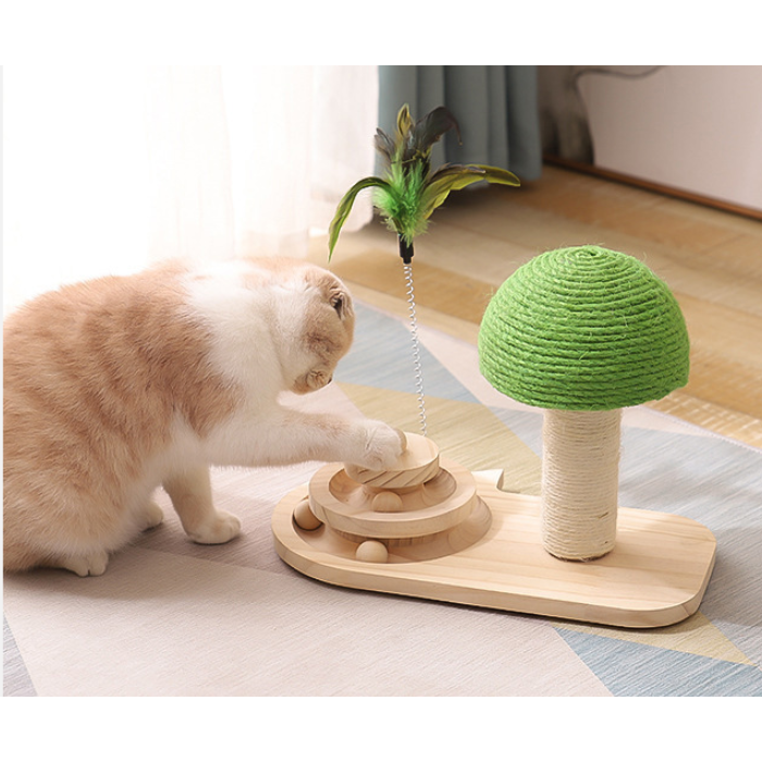 Interactive Cat Toys with Ball Track Scratching Post and Spring Wand