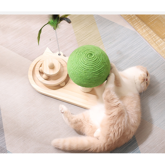 Interactive Cat Toys with Ball Track Scratching Post and Spring Wand