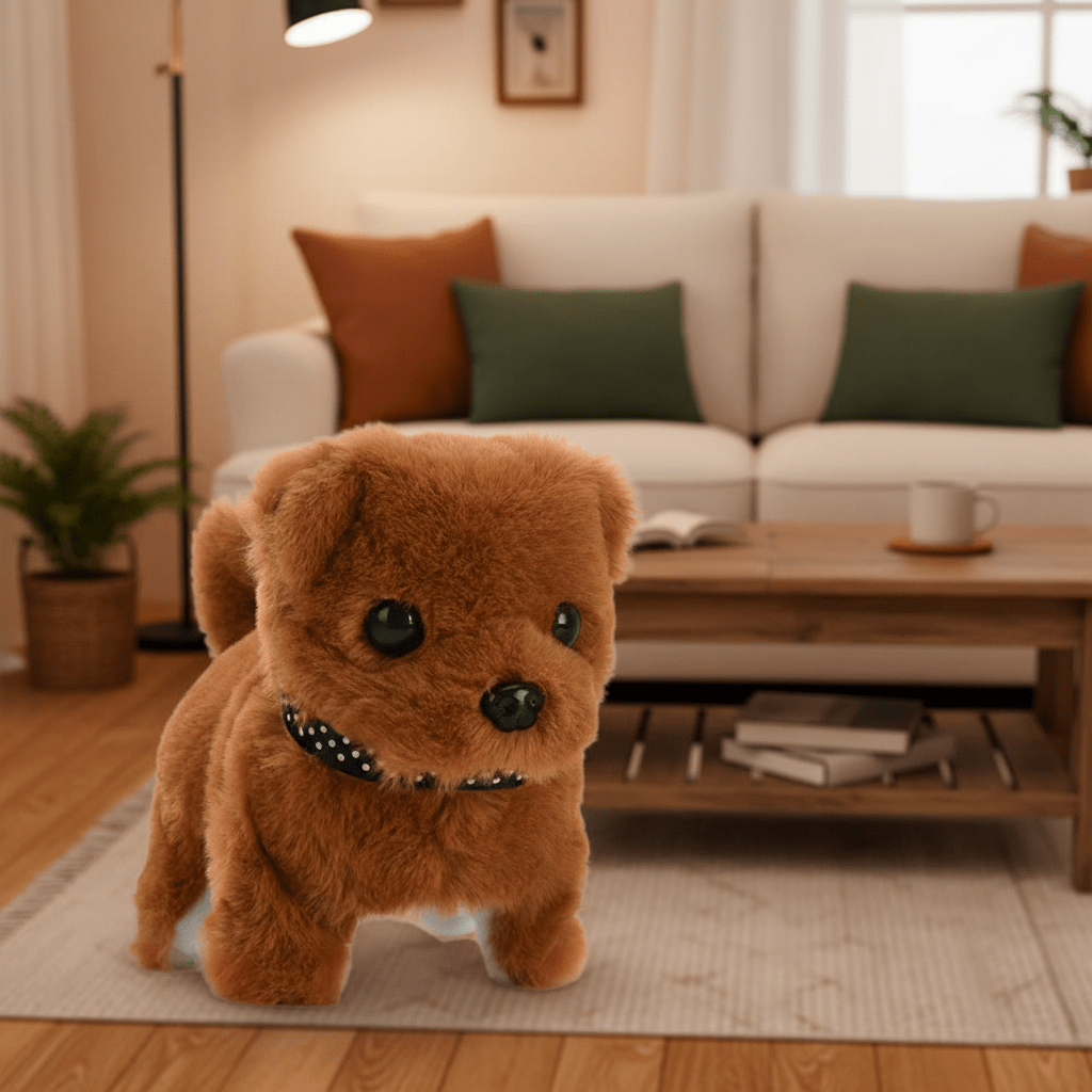 Interactive Walking Robot Toy Dog with Barking Sounds and Tail Wagging Battery Operated Plush Puppy
