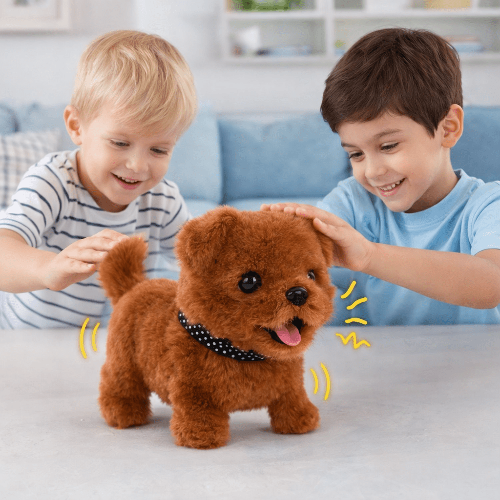 Interactive Walking Robot Toy Dog with Barking Sounds and Tail Wagging Battery Operated Plush Puppy