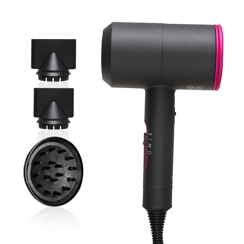 Ionic Hair Dryer with Diffuser and Concentrator Nozzles for Portable Styling With Comb