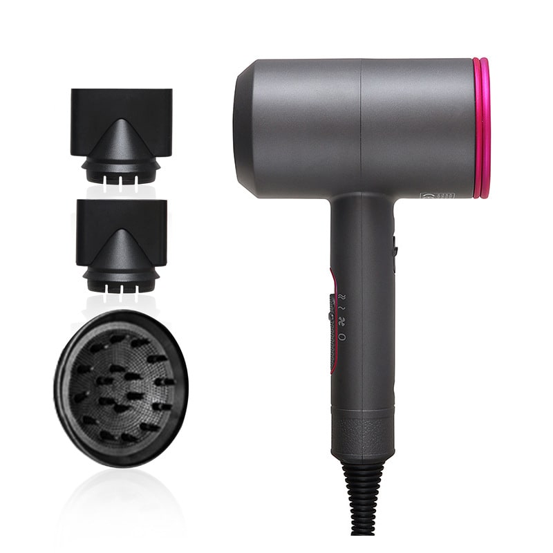 Ionic Hair Dryer with Diffuser and Concentrator Nozzles for Portable Styling With Comb