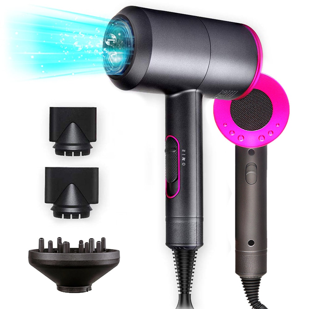 Ionic Hair Dryer with Diffuser and Concentrator Nozzles for Portable Styling With Comb