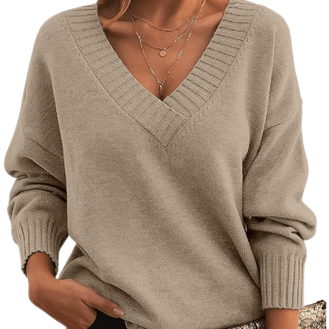 Cassandra | Oversized V-Neck Ribbed Trim Sweater