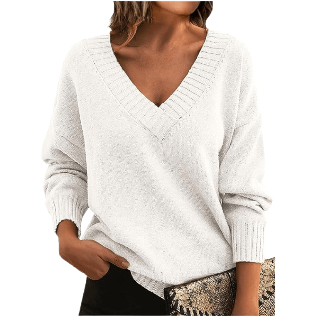 Cassandra | Oversized V-Neck Ribbed Trim Sweater
