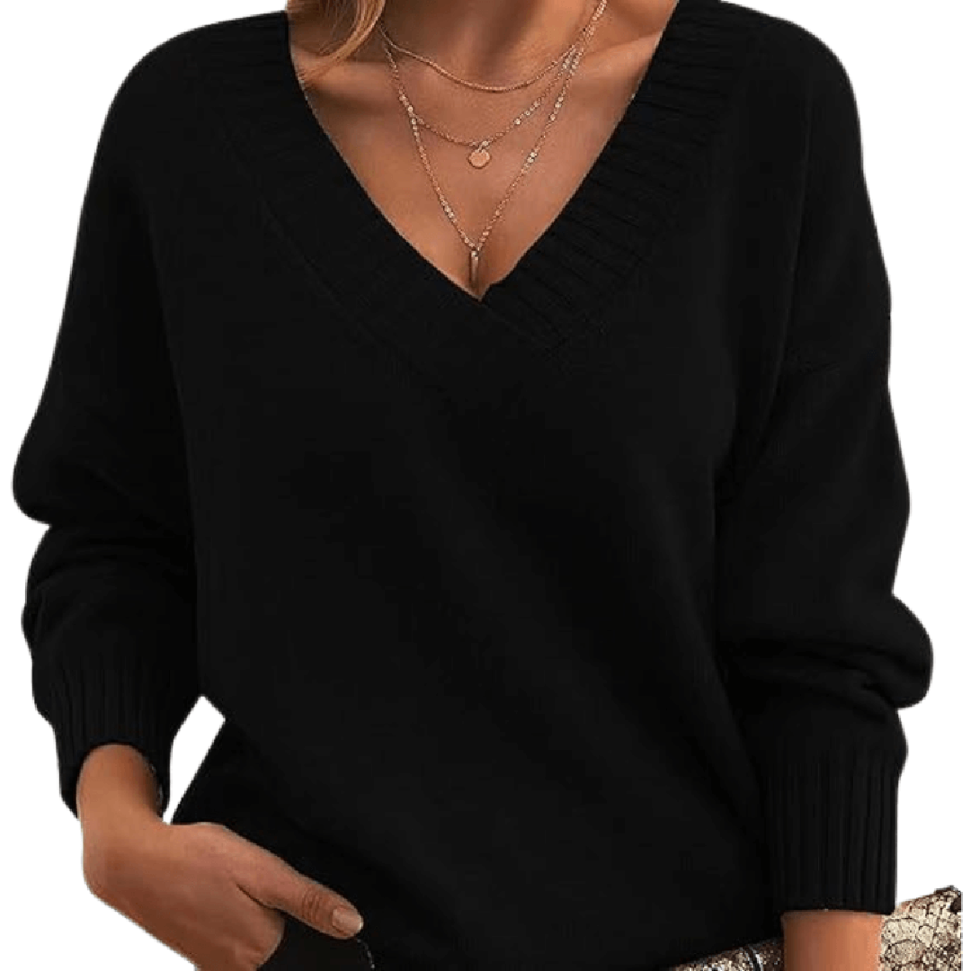 Cassandra | Oversized V-Neck Ribbed Trim Sweater