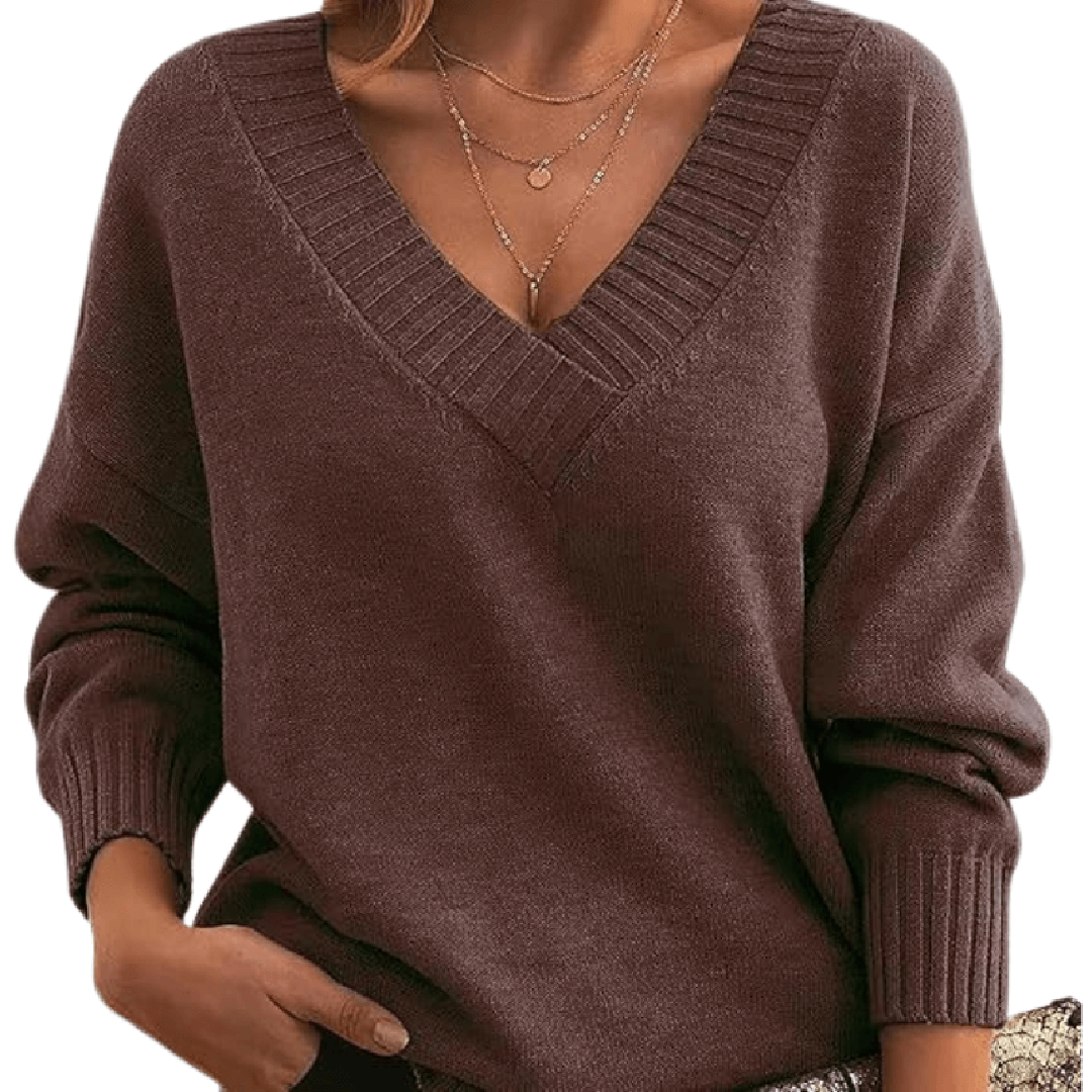 Cassandra | Oversized V-Neck Ribbed Trim Sweater