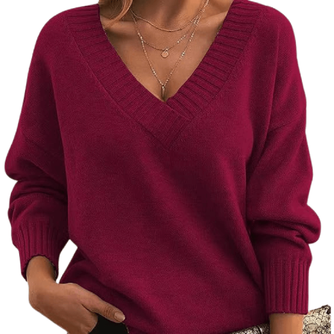 Cassandra | Oversized V-Neck Ribbed Trim Sweater