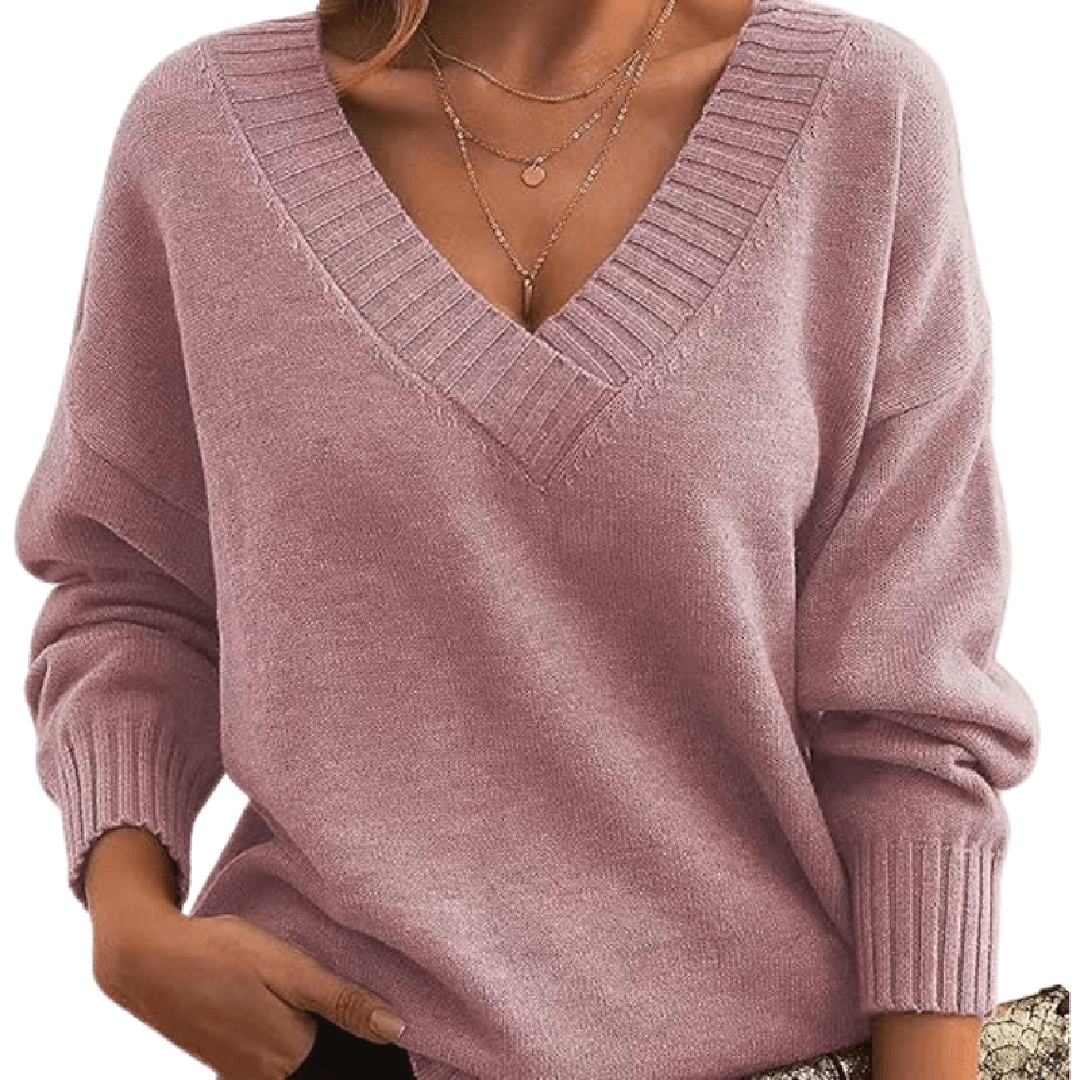 Cassandra | Oversized V-Neck Ribbed Trim Sweater
