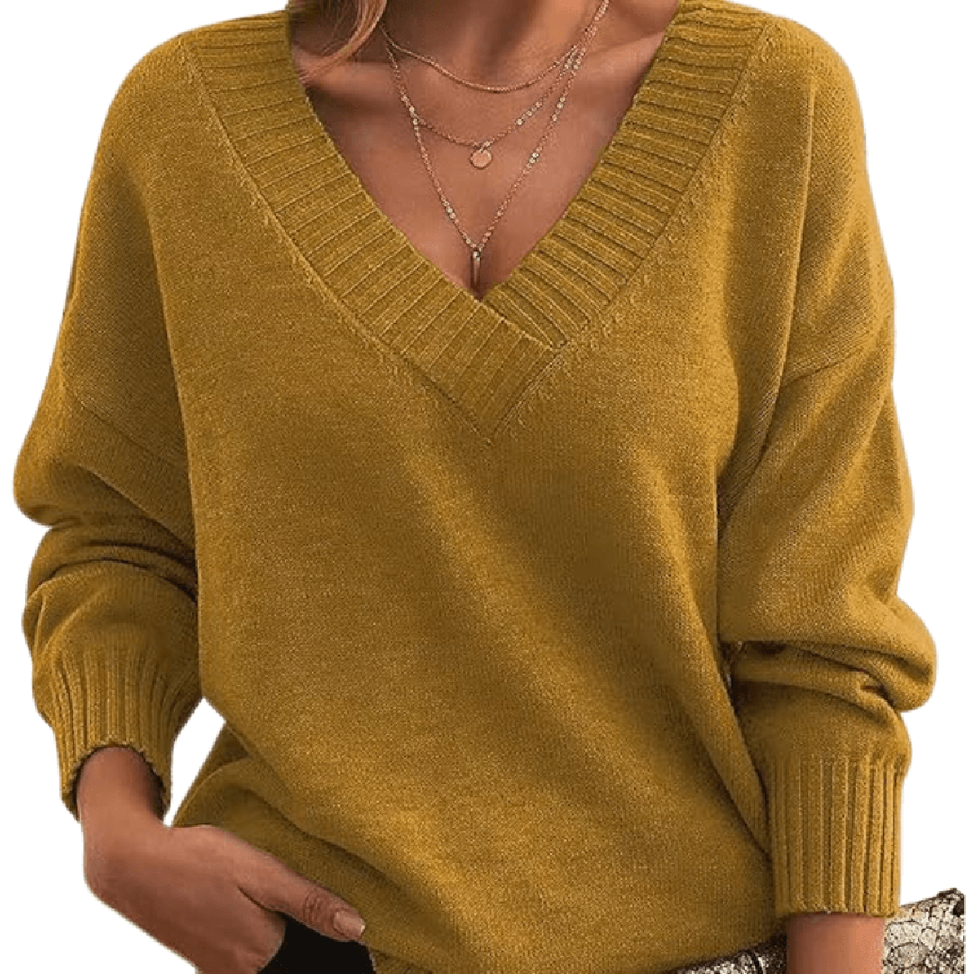 Cassandra | Oversized V-Neck Ribbed Trim Sweater