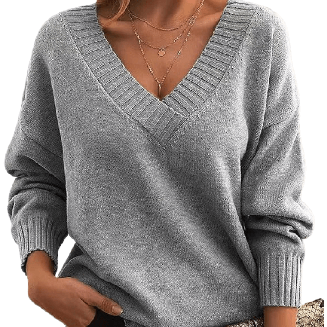 Cassandra | Oversized V-Neck Ribbed Trim Sweater