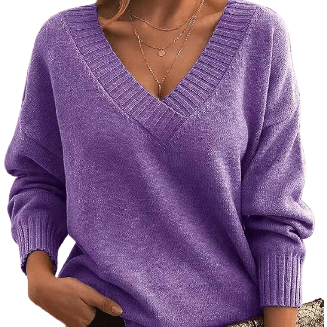 Cassandra | Oversized V-Neck Ribbed Trim Sweater