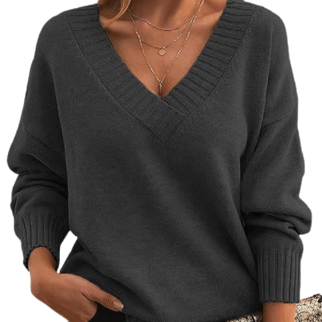 Cassandra | Oversized V-Neck Ribbed Trim Sweater