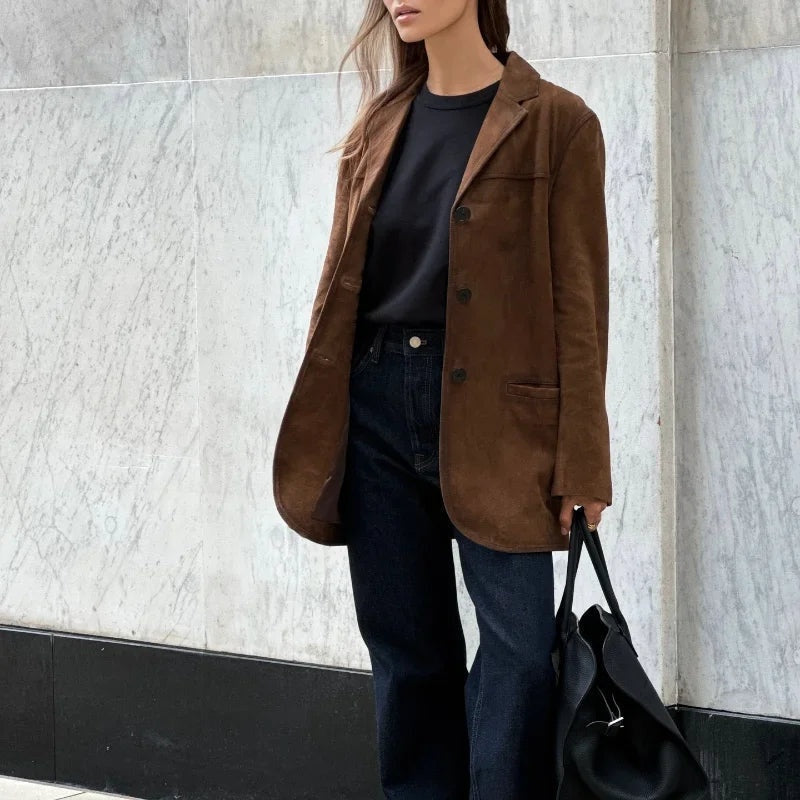 Piper | Women's Suede Jacket Lapel Straight Cut