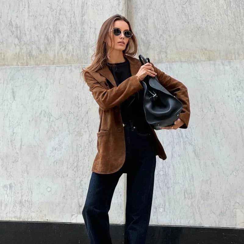 Piper | Women's Suede Jacket Lapel Straight Cut