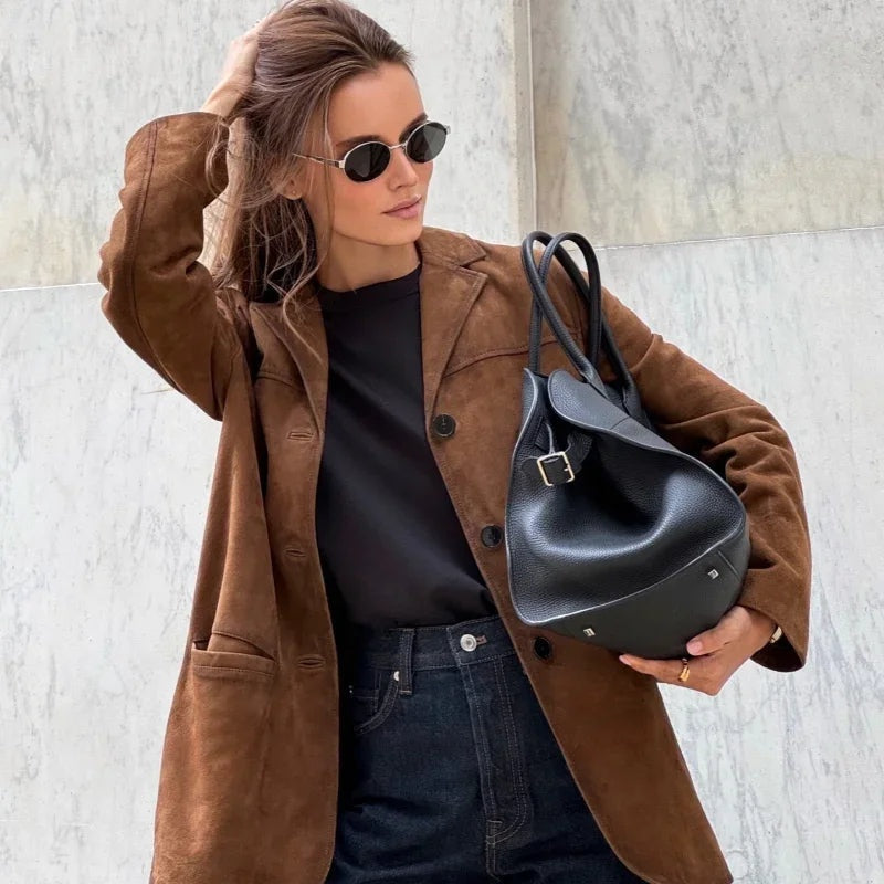 Piper | Women's Suede Jacket Lapel Straight Cut
