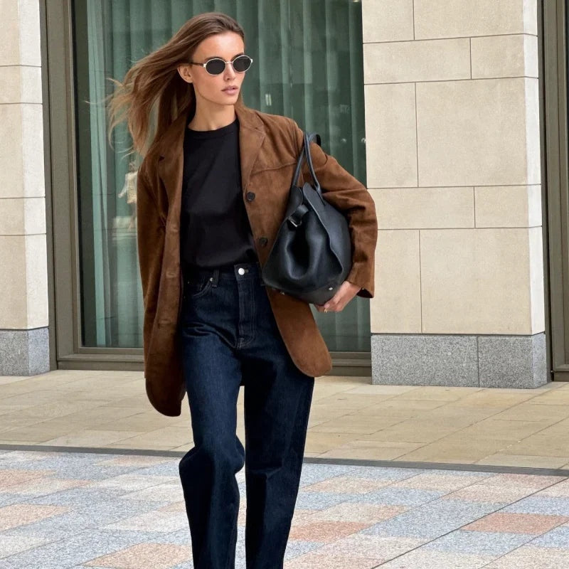 Piper | Women's Suede Jacket Lapel Straight Cut