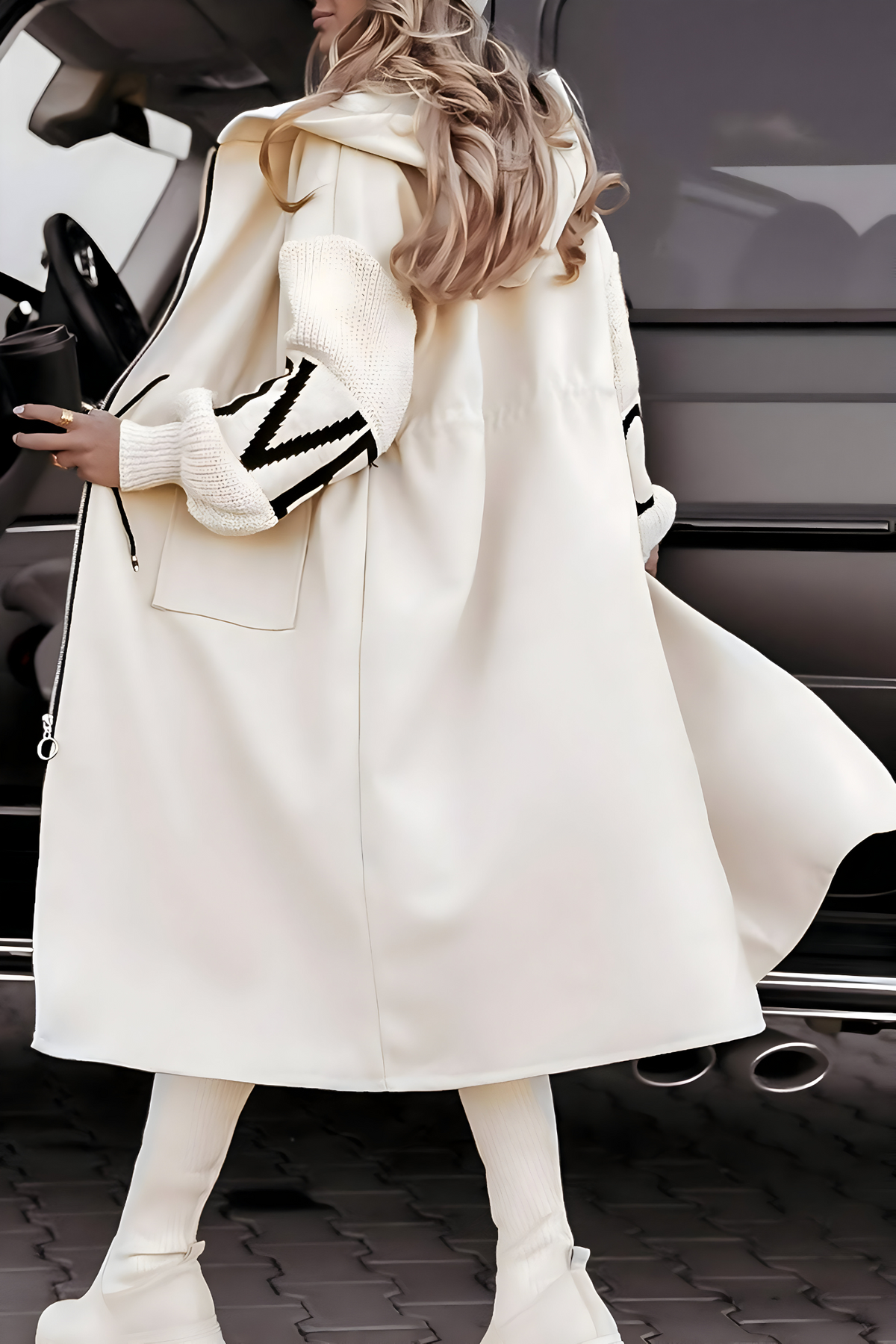 Bailey | Women's Long Hooded Parka Coat Knit Sleeves Oversized