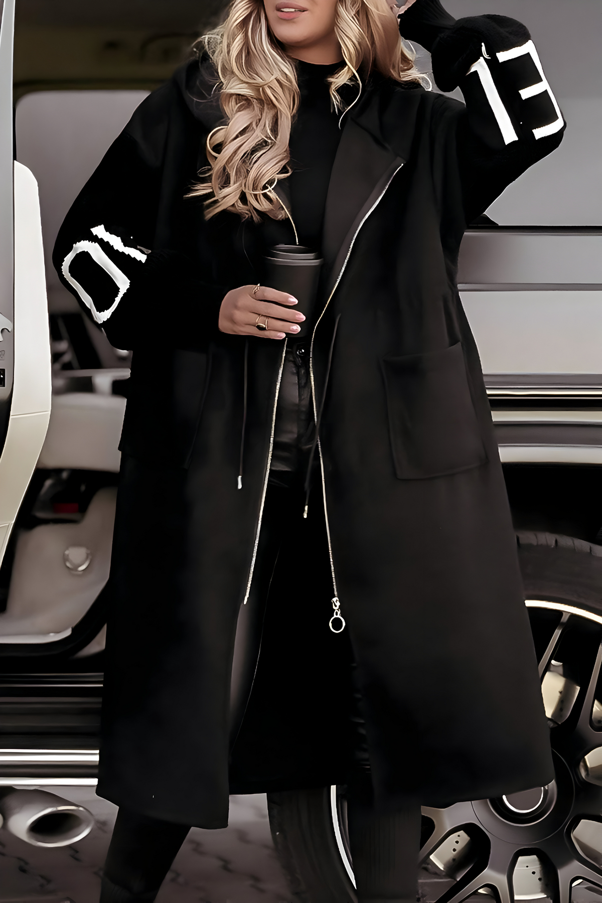 Bailey | Women's Long Hooded Parka Coat Knit Sleeves Oversized