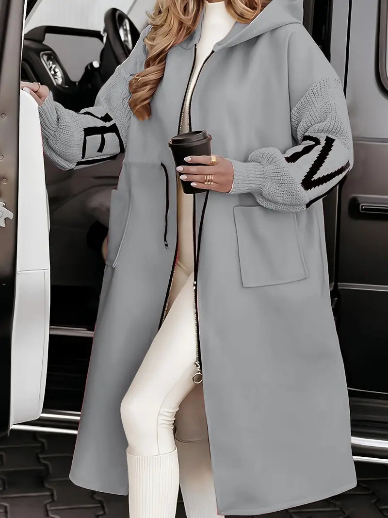 Bailey | Women's Long Hooded Parka Coat Knit Sleeves Oversized