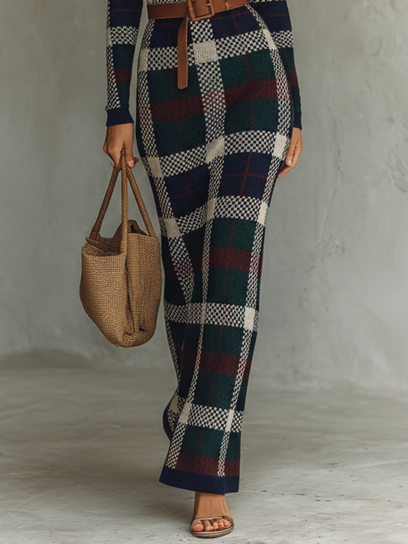 Erin | Women's Long Fall Winter Sweater Dress Square Neck Belted Knit