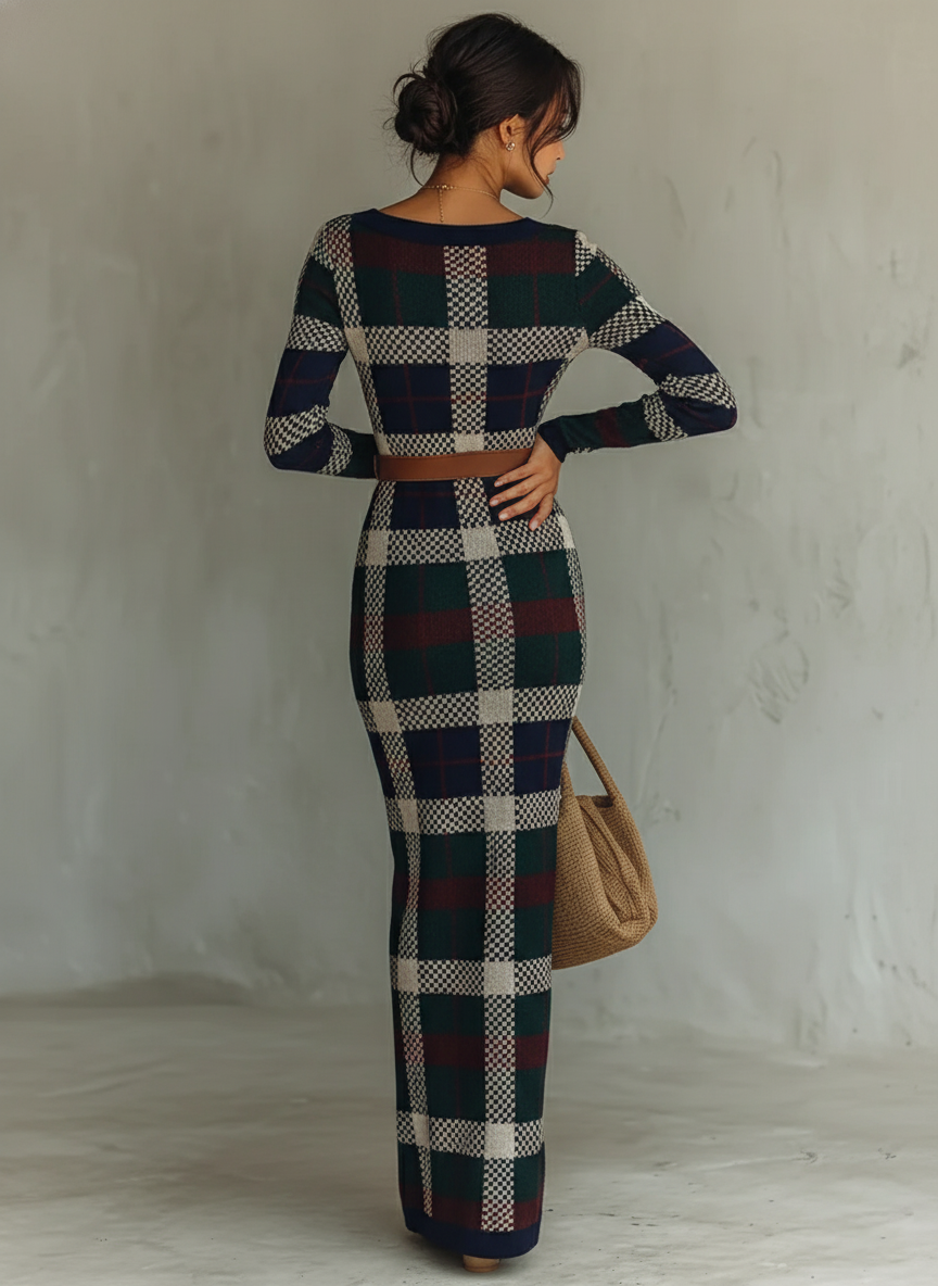 Erin | Women's Long Fall Winter Sweater Dress Square Neck Belted Knit