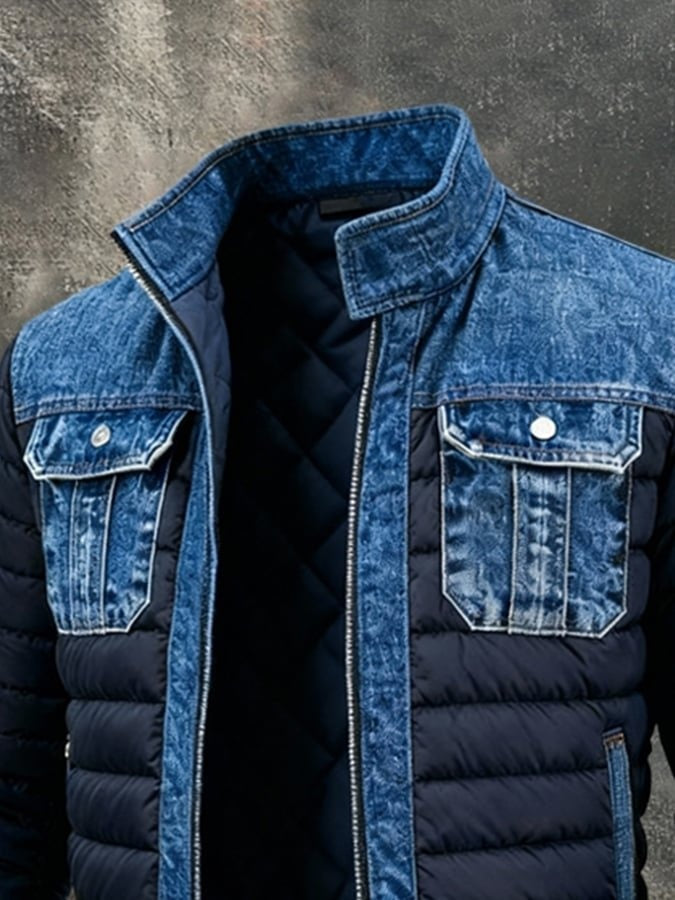 Colin | Men's Denim Bomber Jacket Quilted Ribbed Cuffs
