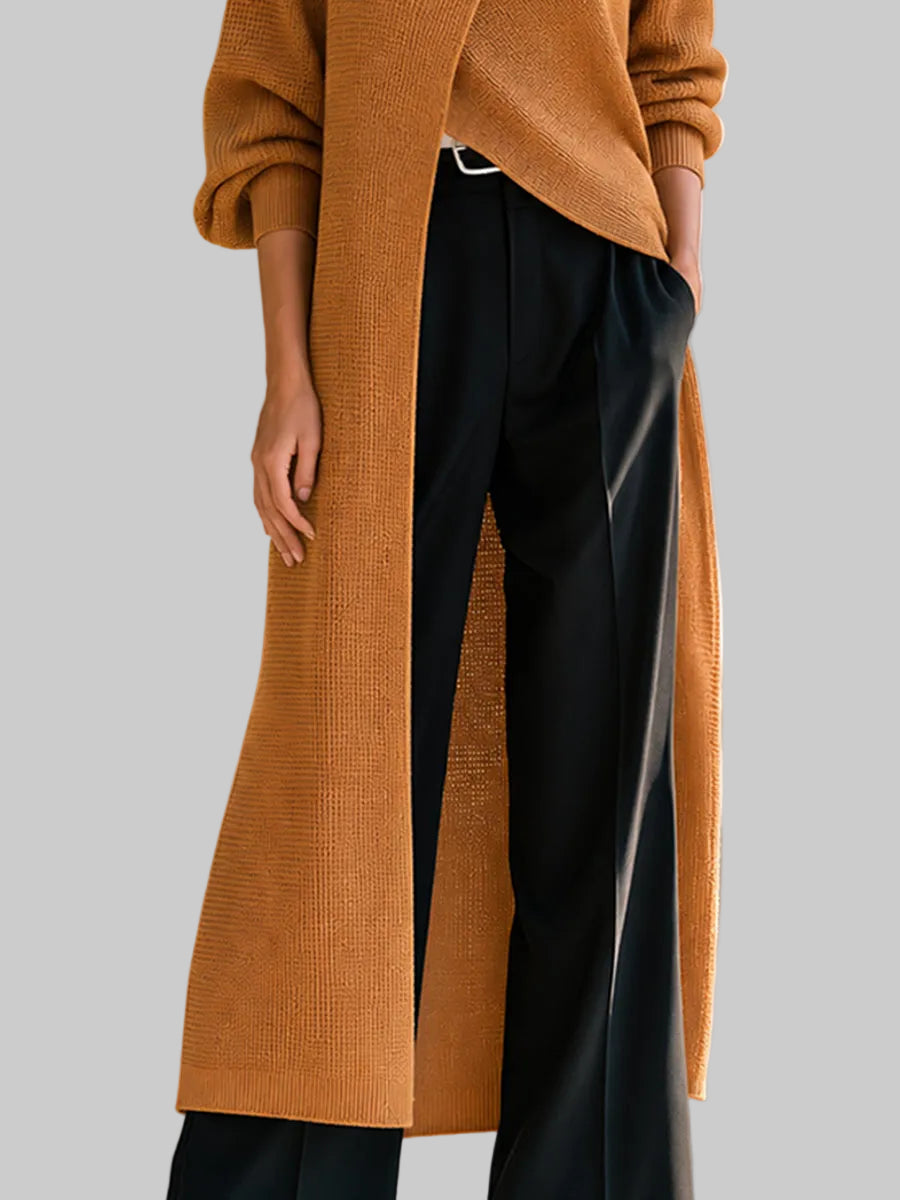 Ivory - Women's Asymmetrical Turtleneck Knit Cardigan