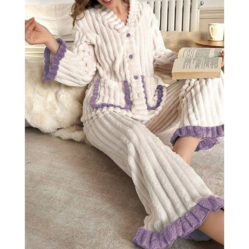 Winifred | Plush Ruffle Trim Pajama Set