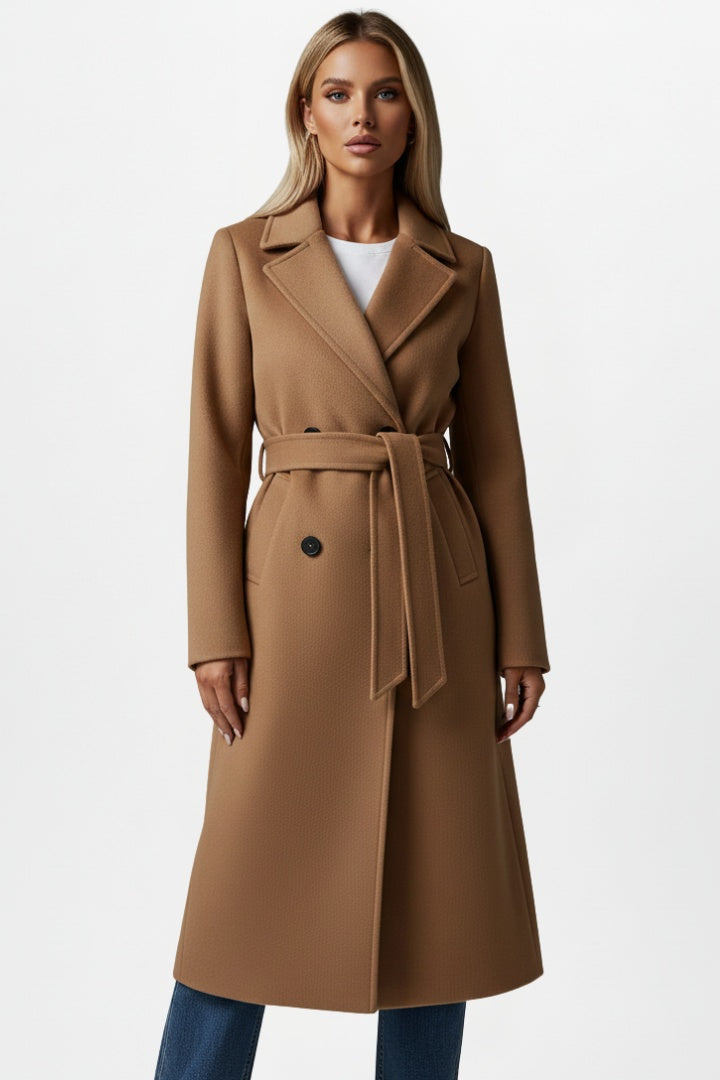 Brooke | Women's Long Wool Blend Winter Coat Belted Lapel Collar