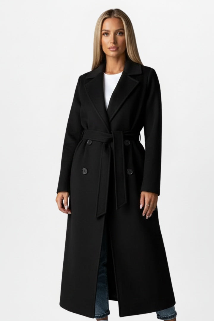 Brooke | Women's Long Wool Blend Winter Coat Belted Lapel Collar