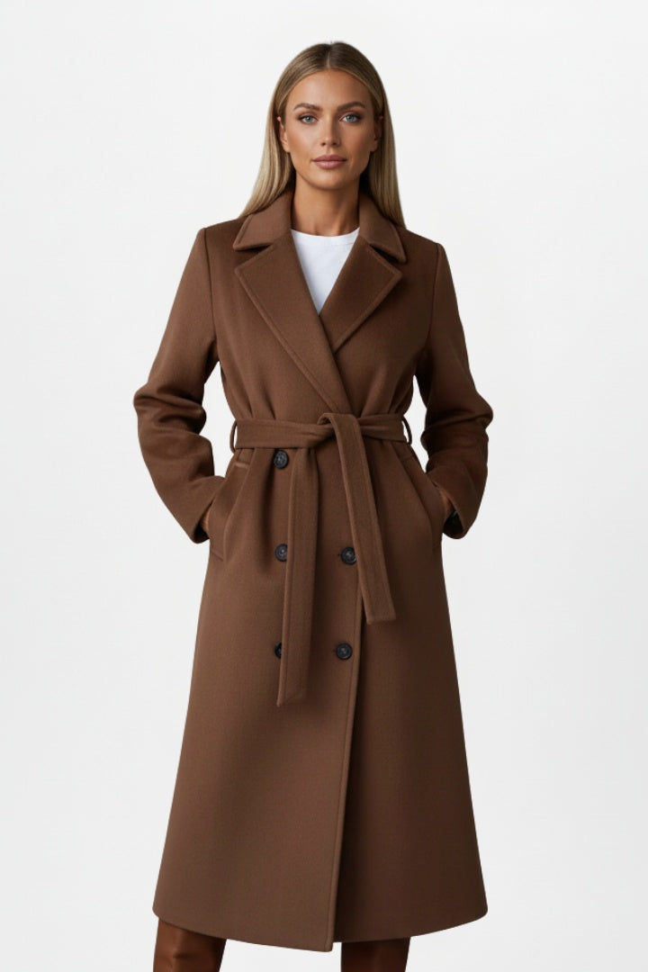 Brooke | Women's Long Wool Blend Winter Coat Belted Lapel Collar