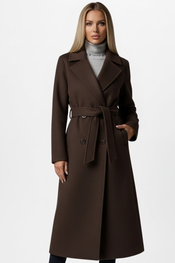 Brooke | Women's Long Wool Blend Winter Coat Belted Lapel Collar