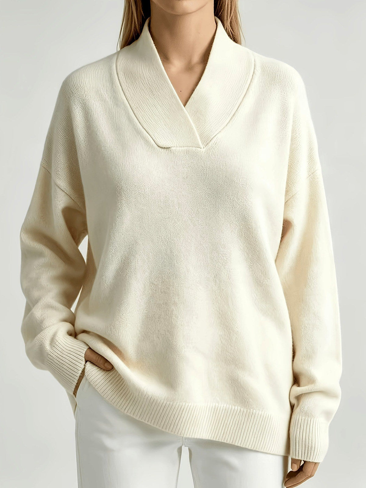 Jadwiga - Women's V-Neck Long Sleeve Loose Fit Sweater