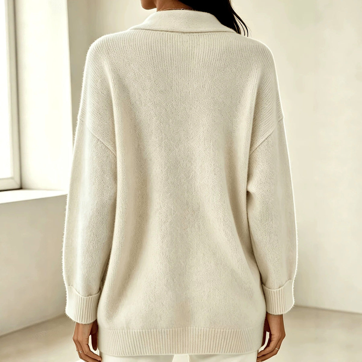 Jadwiga - Women's V-Neck Long Sleeve Loose Fit Sweater