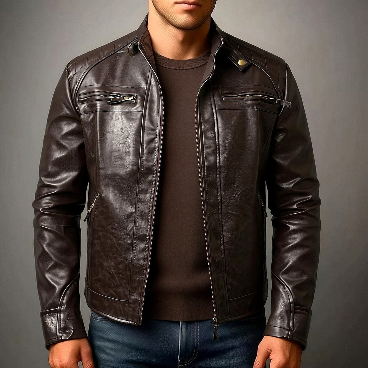 James - Men's Stand Collar Leather Jacket
