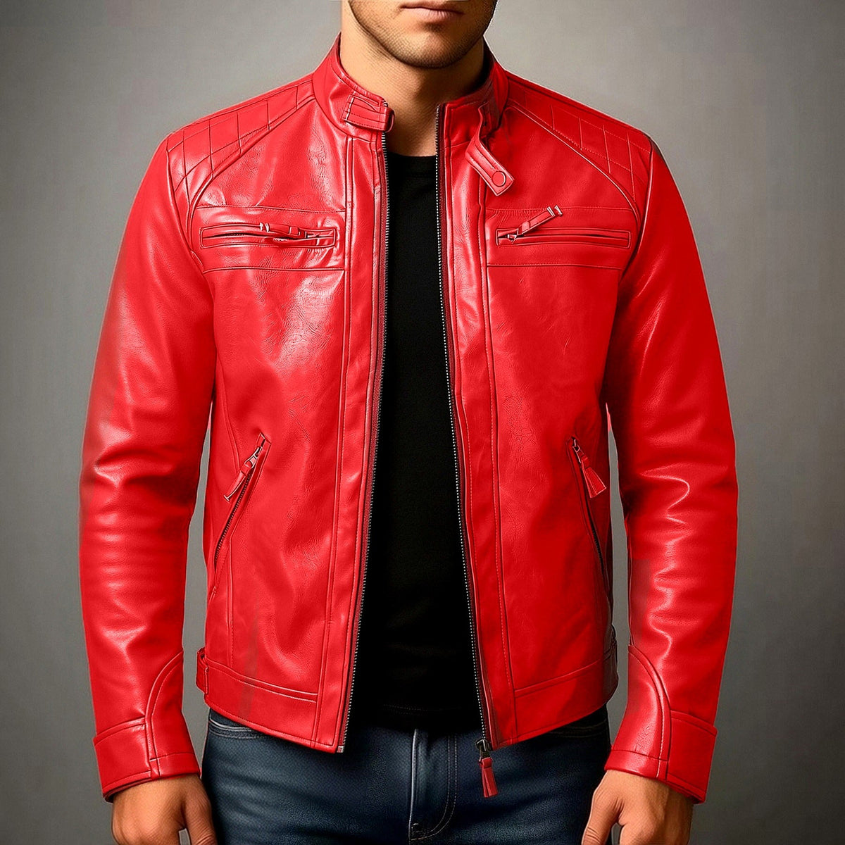 James - Men's Stand Collar Leather Jacket