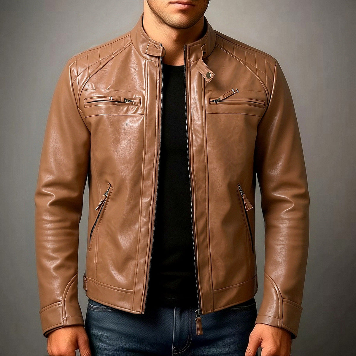 James - Men's Stand Collar Leather Jacket