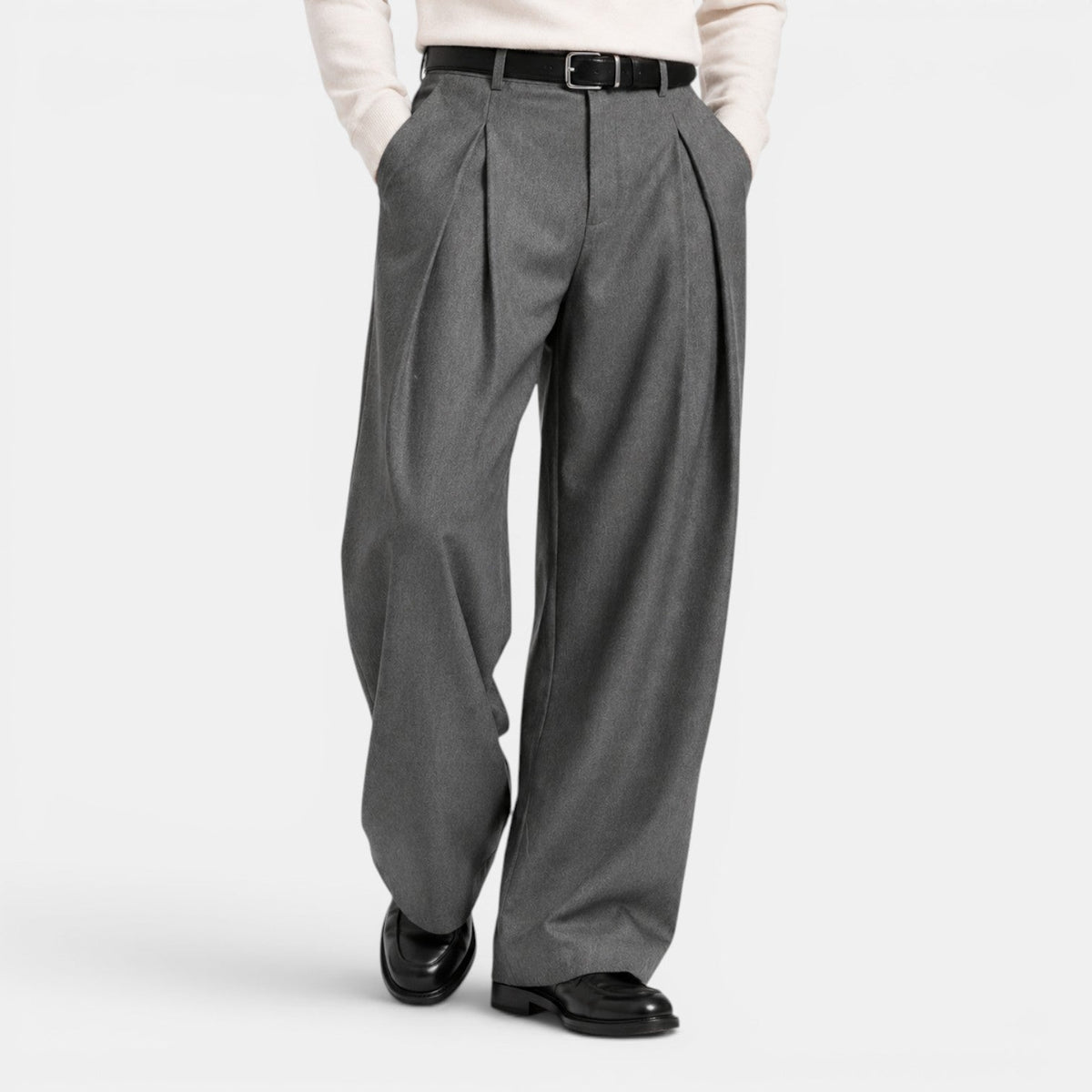 Jasper - Men's Pleated Front Wide-Leg Trousers with Fitted Waistband
