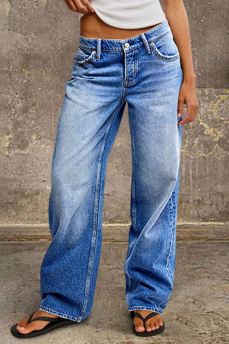 Women’s Mid-Rise Wide-Leg Jeans – Relaxed Full-Length Vintage-Wash Denim for Casual Weekend Travel Everyday Streetwear and Transitional Styling