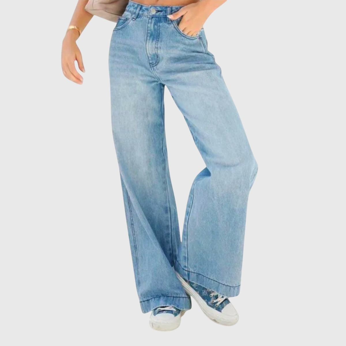 Women’s High-Waisted Wide-Leg Jeans – Relaxed Light-Wash Full-Length Denim for Casual Weekend Travel Streetwear and Everyday Modern Styling