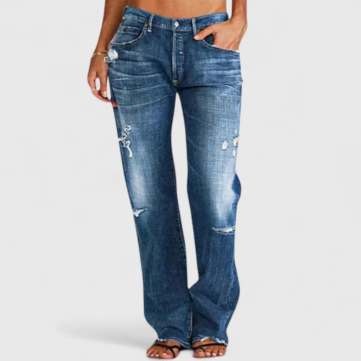 Women’s Relaxed Distressed Straight-Leg Jeans – Vintage-Inspired Full-Length Denim for Casual Streetwear Weekend Travel and Everyday Transitional Styling
