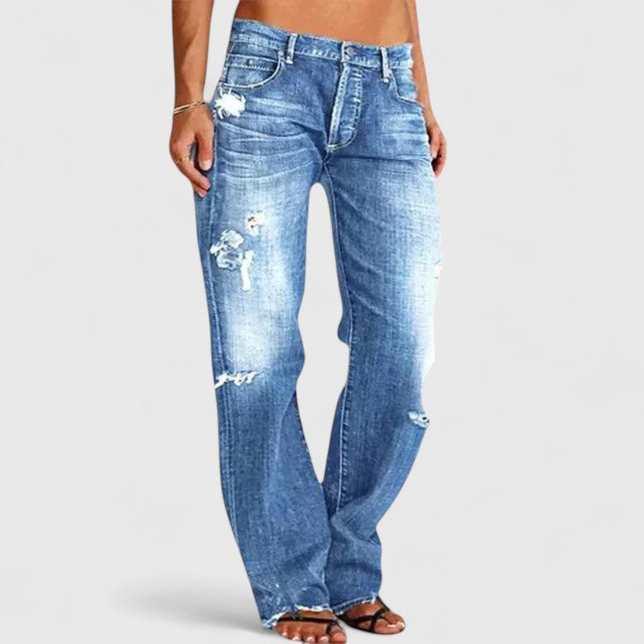 Women’s Relaxed Distressed Straight-Leg Jeans – Vintage-Inspired Full-Length Denim for Casual Streetwear Weekend Travel and Everyday Transitional Styling