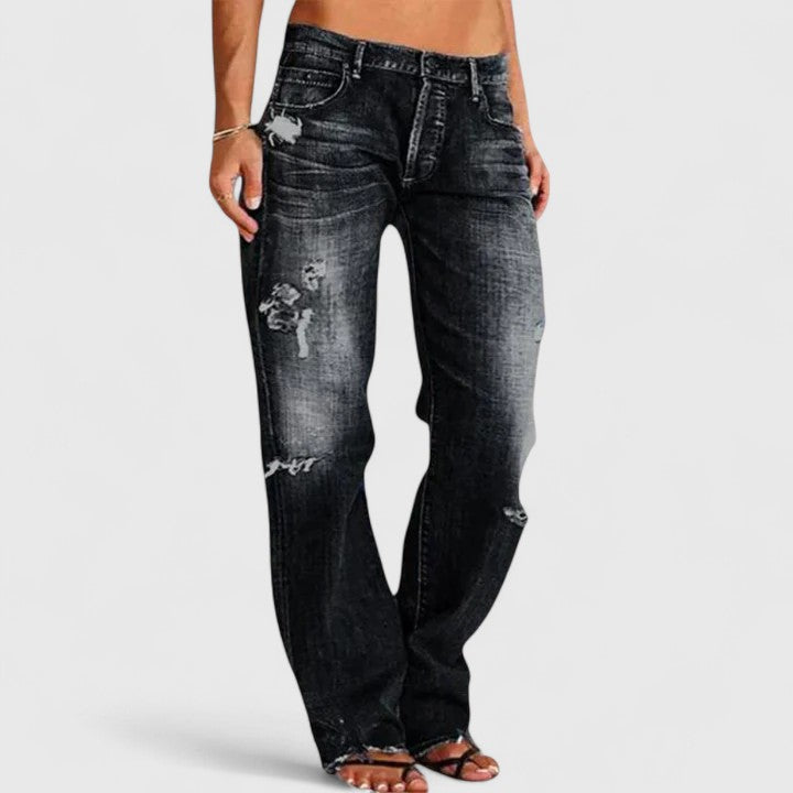 Women’s Relaxed Distressed Straight-Leg Jeans – Vintage-Inspired Full-Length Denim for Casual Streetwear Weekend Travel and Everyday Transitional Styling