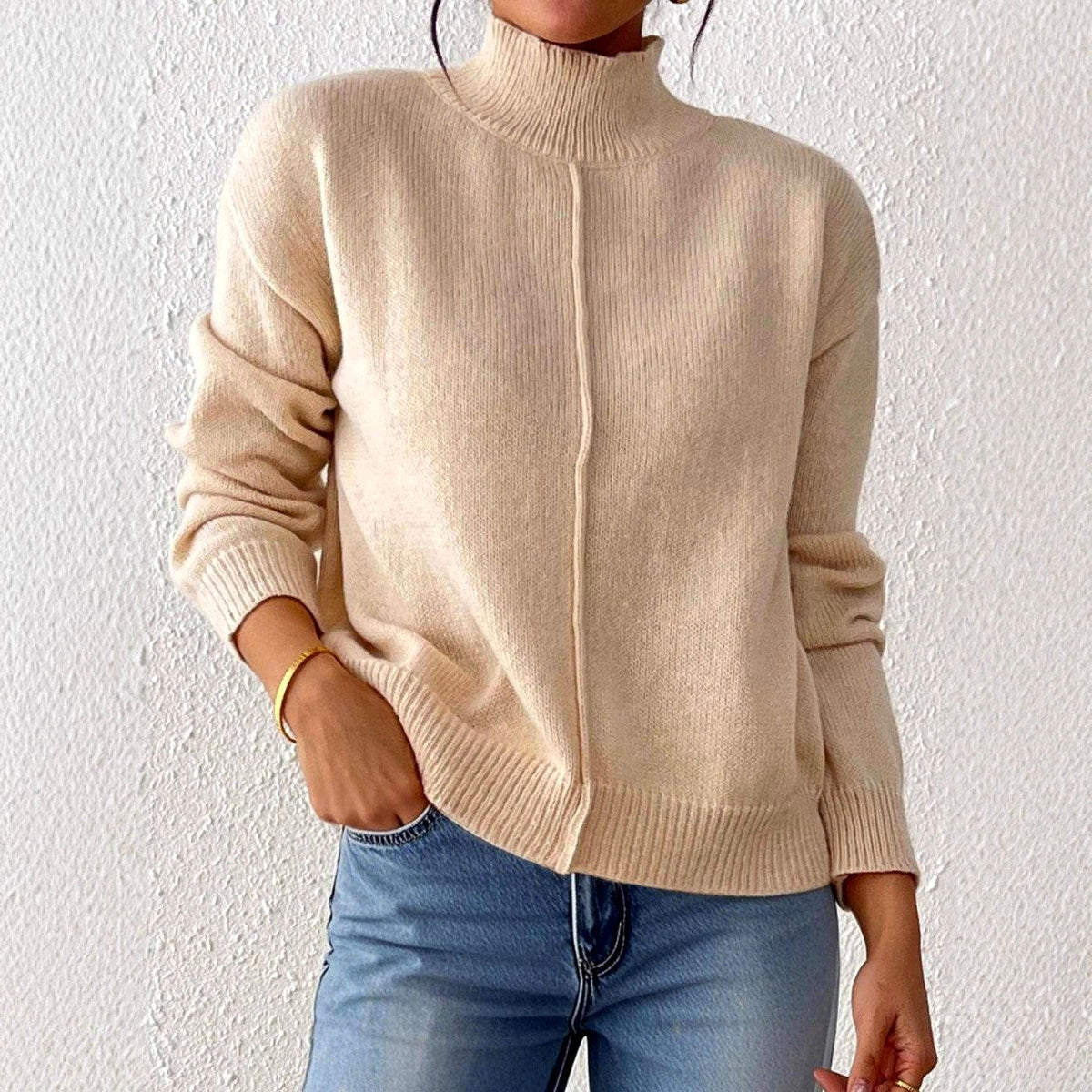 Jennifer - Women's Ribbed Turtleneck Knit Sweater