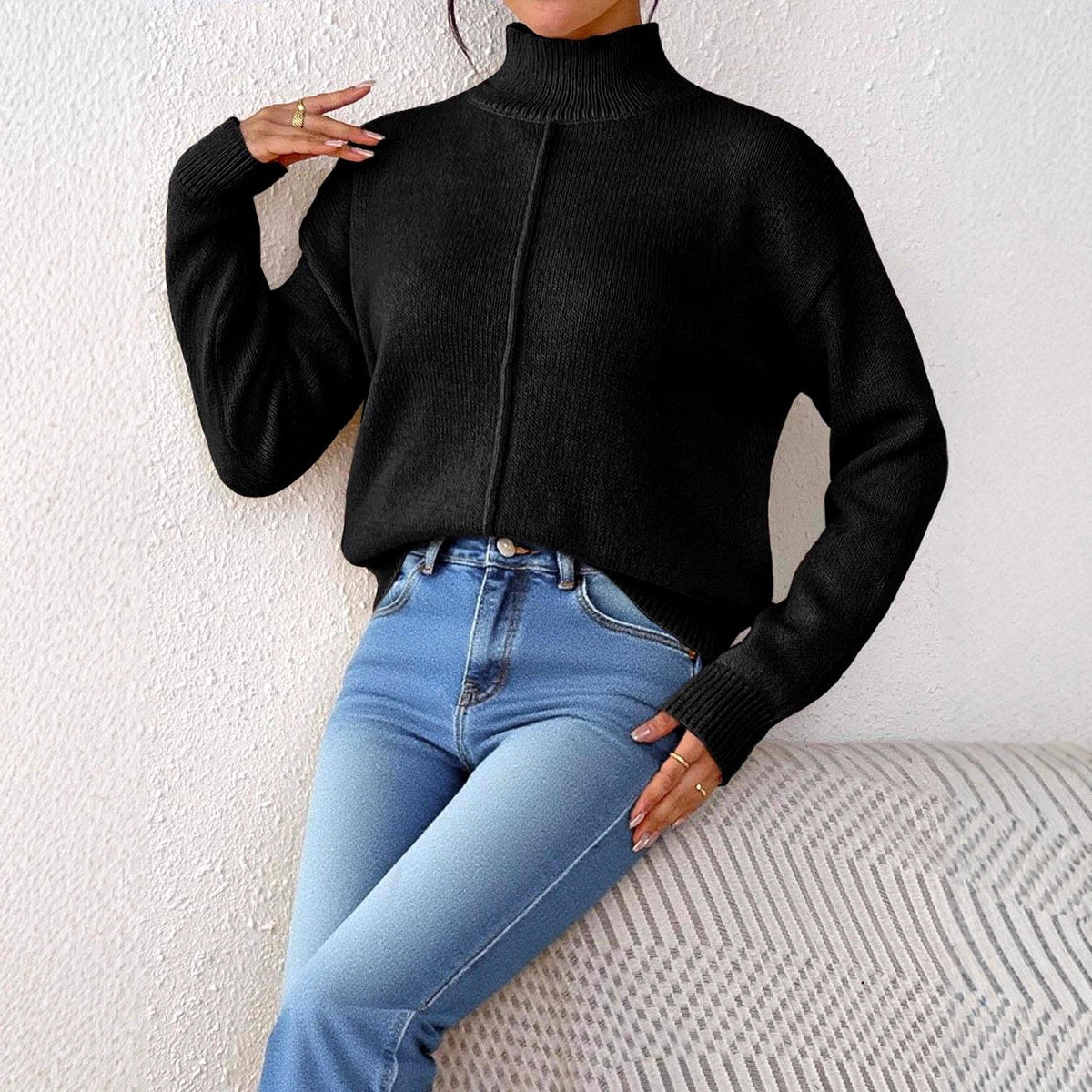 Jennifer - Women's Ribbed Turtleneck Knit Sweater