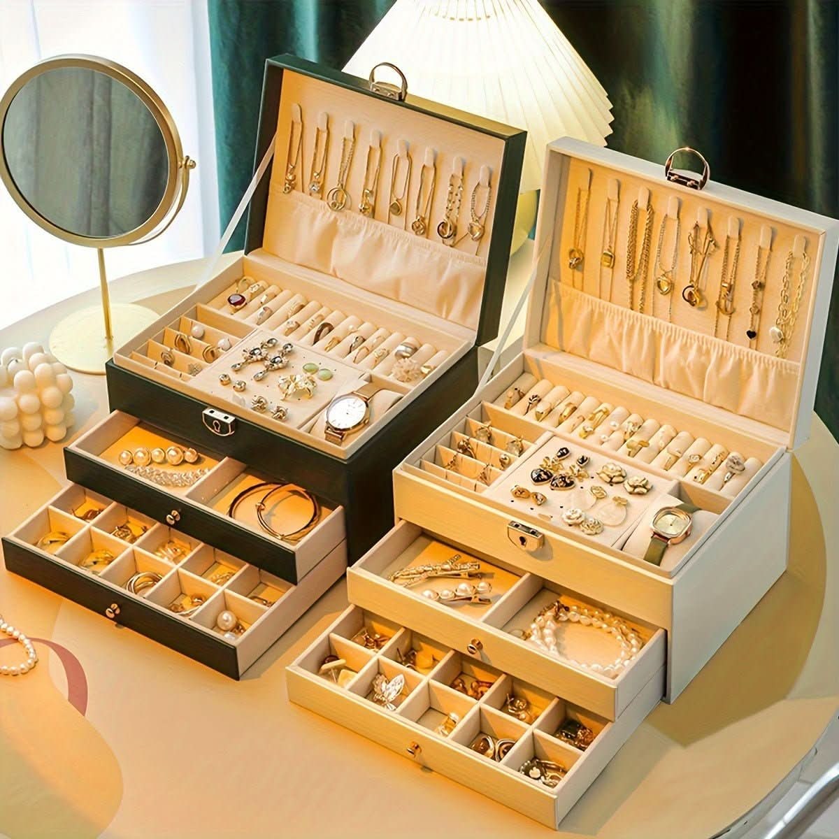 Jewelry Box Storage Organizer with Drawers Velvet Lining and Travel Case Design Gift Boxes
