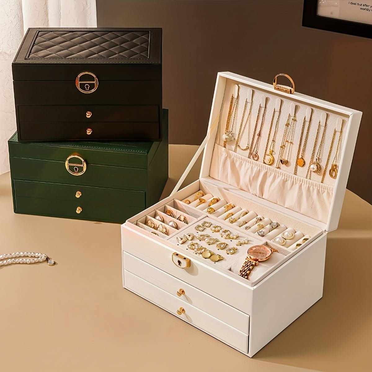 Jewelry Box Storage Organizer with Drawers Velvet Lining and Travel Case Design Gift Boxes