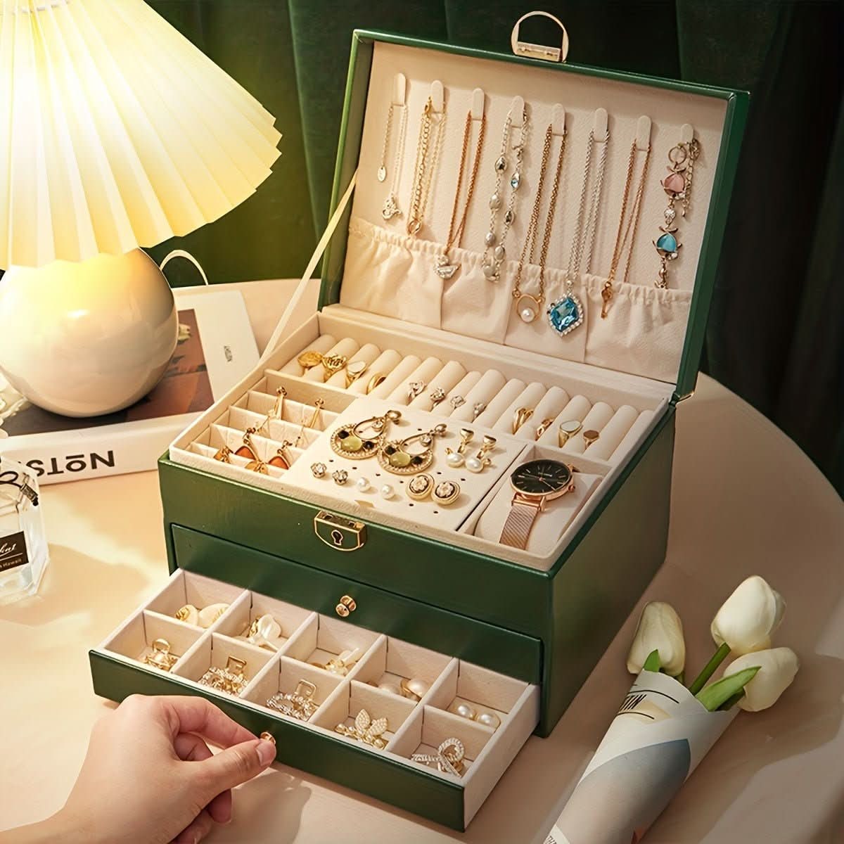 Jewelry Box Storage Organizer with Drawers Velvet Lining and Travel Case Design Gift Boxes