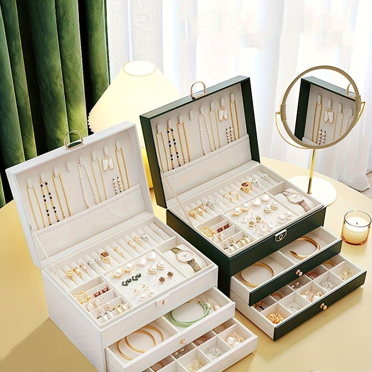 Jewelry Box Storage Organizer with Drawers Velvet Lining and Travel Case Design Gift Boxes